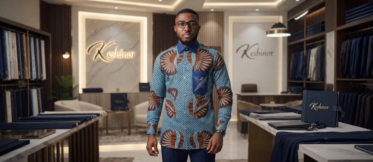 Keshinor executive wearing a refined patterned top in the private showroom